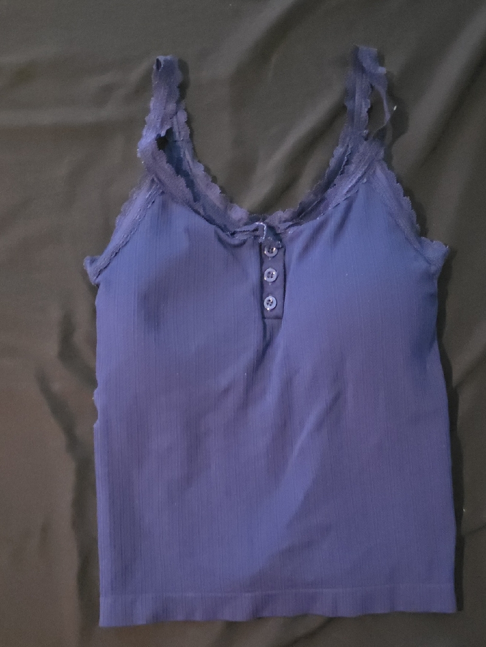 Lace-Trim Ribbed Camisole Tank Top - Blue